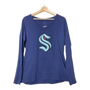 NHL Seattle Kraken Hockey Womens Long Sleeve T-Shirt V-Neck Large Fanatics